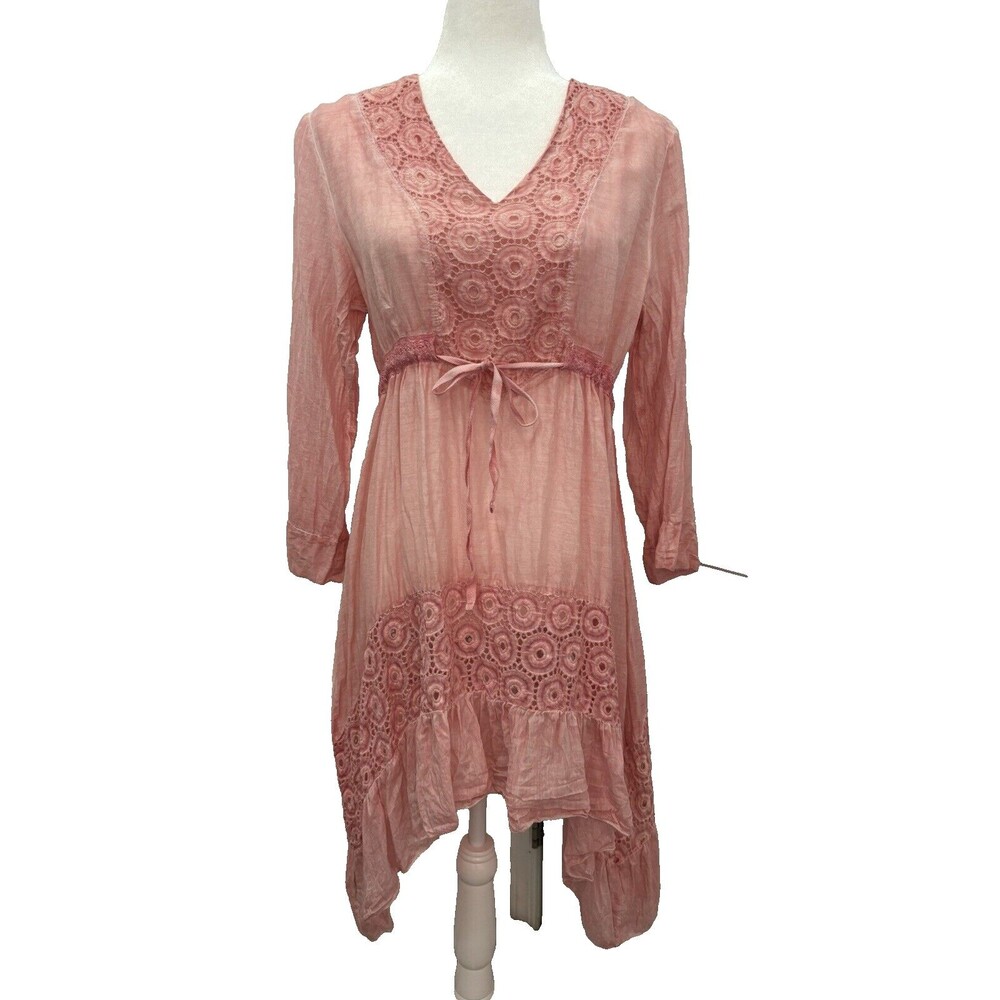 Fat Face Pink High-Low Lace Tunic Dress
